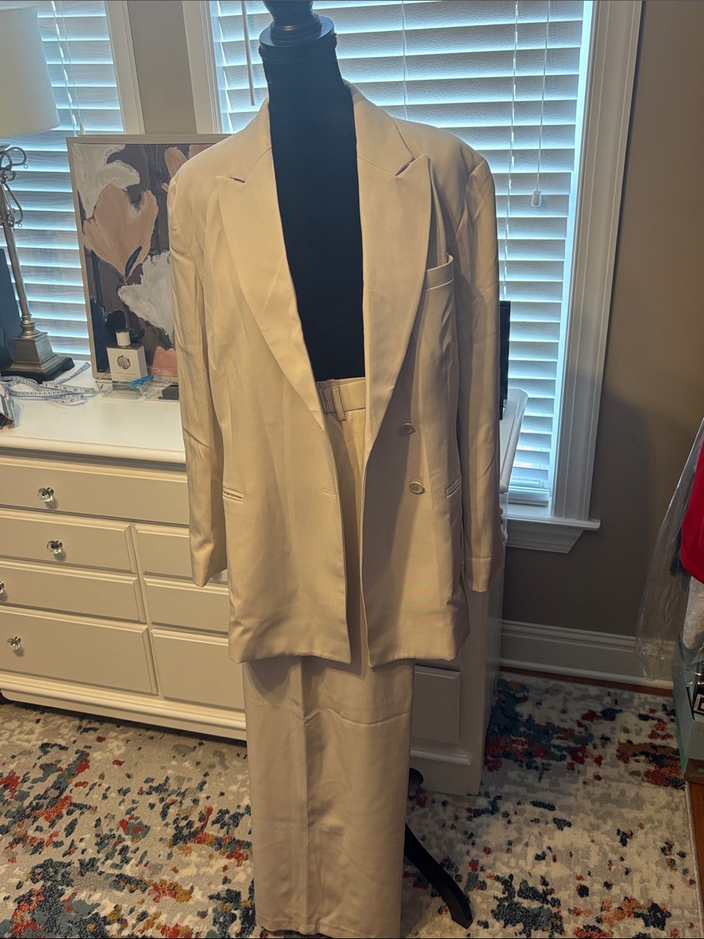 Cream Women's Two-Piece Blazer and Pant Set